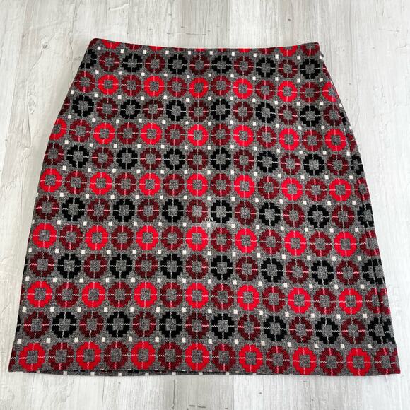Talbots Wool Blend Pencil Skirt Red Gray Black Lined Warm Short Academia Preppy - Picture 1 of 13